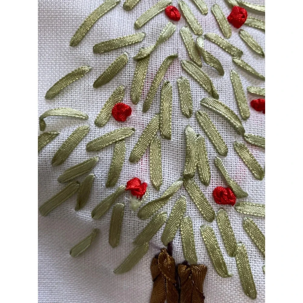 Holiday Tree‎ Sketch Table Runner 14x72 Embroidered Christmas Red Green White